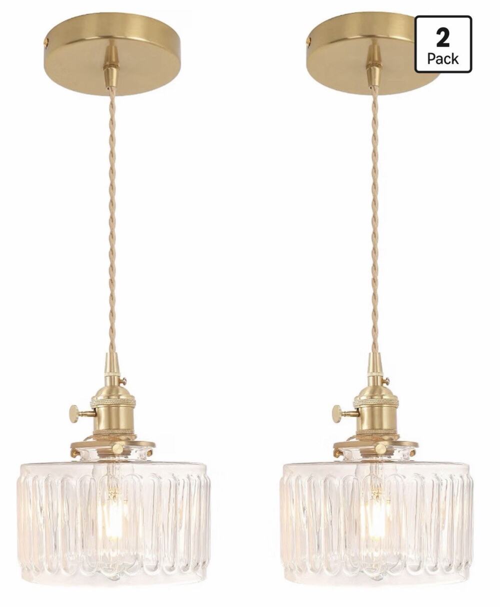 Pendant Light 2 Pack with Clear Striped Glass Lmapshade